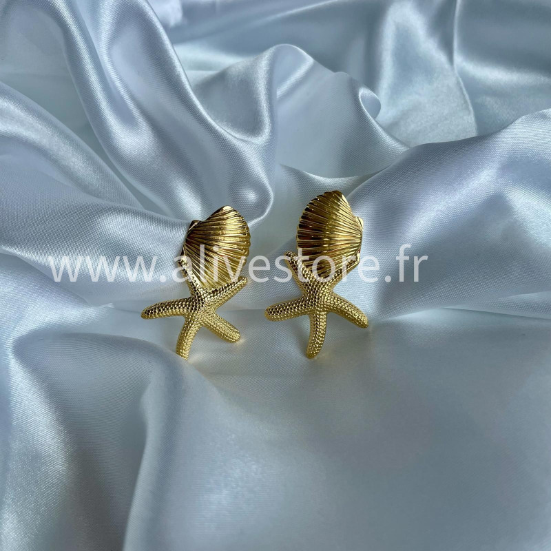 Boucles d’oreilles Coralia - acier inoxydable doré marin | ALIVE STORE