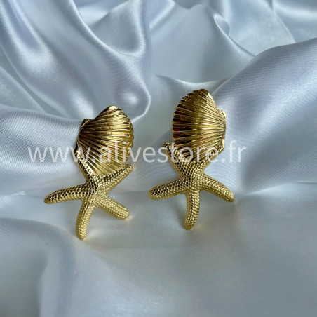 Boucles d’oreilles Coralia - acier inoxydable doré marin | ALIVE STORE