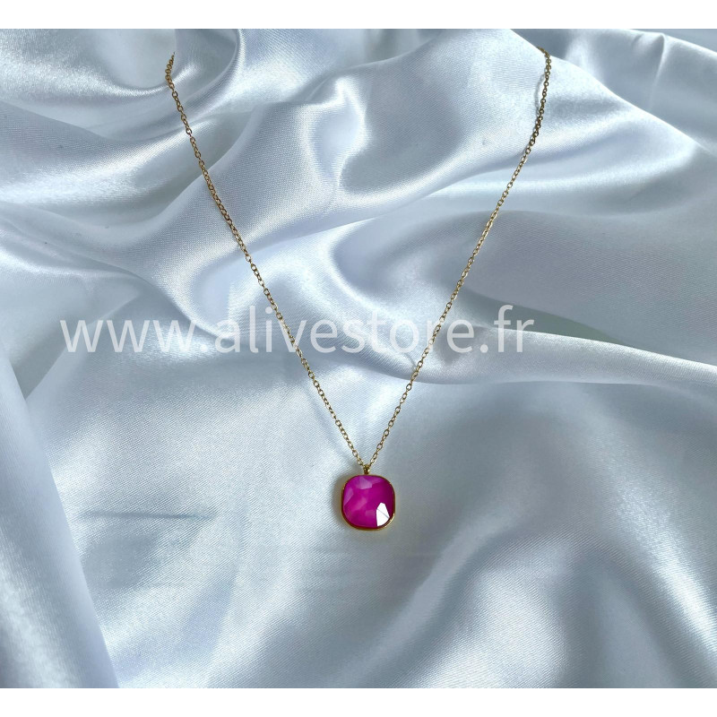 Collier Maelya - pendentif rose facetté en acier inoxydable | ALIVE STORE