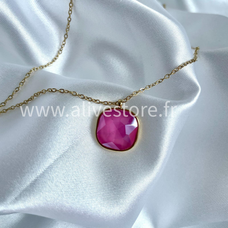 Collier Maelya - pendentif rose facetté en acier inoxydable | ALIVE STORE