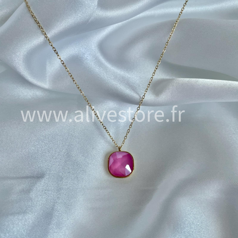 Collier Maelya - pendentif rose facetté en acier inoxydable | ALIVE STORE