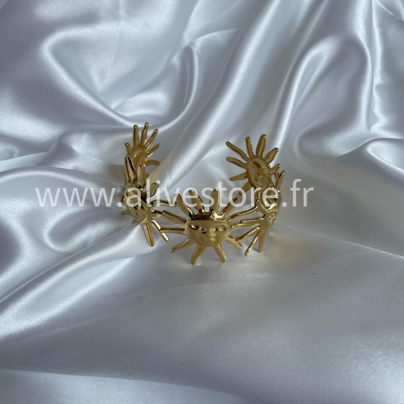 Bracelet Solara - jonc doré soleil ouvert en acier inoxydable | ALIVE STORE