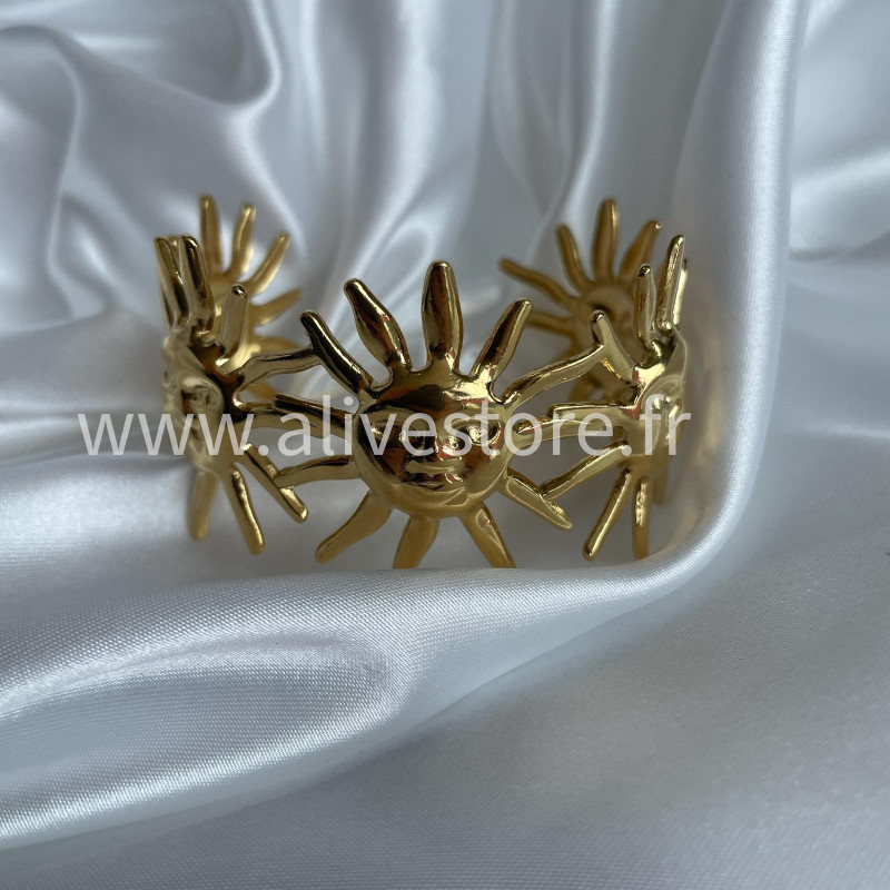 Bracelet Solara - jonc doré soleil ouvert en acier inoxydable | ALIVE STORE