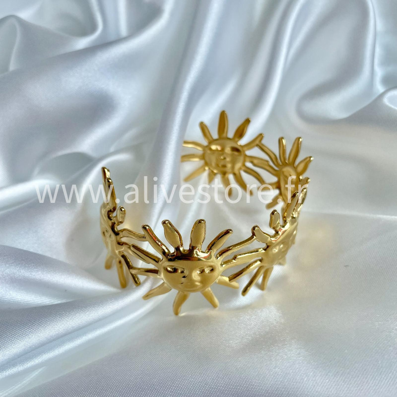 Bracelet Solara - jonc doré soleil ouvert en acier inoxydable | ALIVE STORE