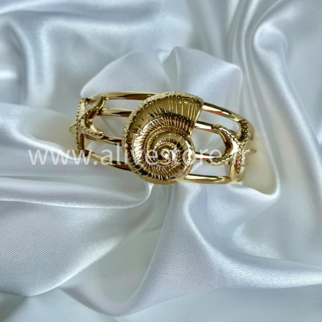 Bracelet Néria - jonc doré coquillage & étoile acier inoxydable | ALIVE STORE