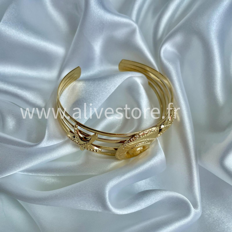 Bracelet Néria - jonc doré coquillage & étoile acier inoxydable | ALIVE STORE