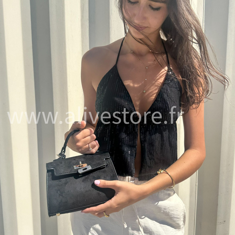 Sac à main mini en daim avec bandoulière – Beige ou noir | ALIVE STORE