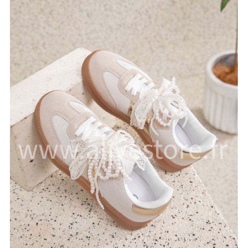 Baskets femme à perles – Emma | Bordeaux ou doré | ALIVE STORE