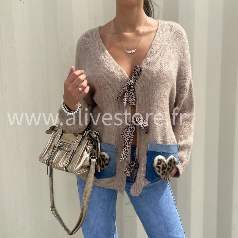 Gilet oversize Coco – détail léopard – ALIVE STORE