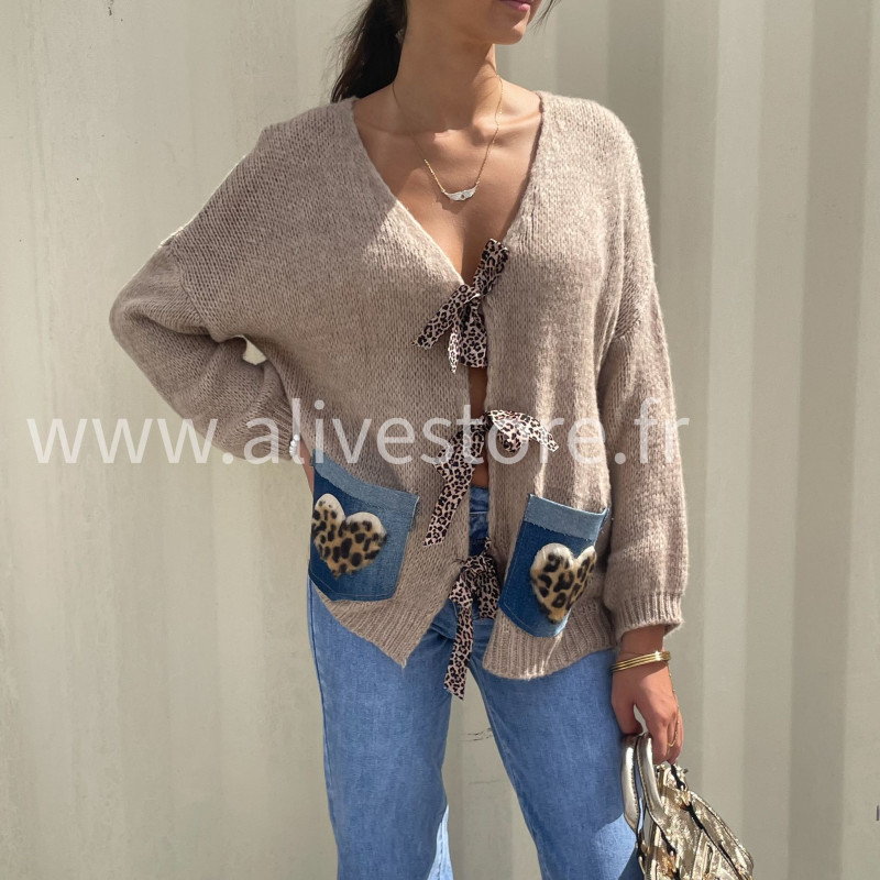 Gilet oversize Coco – détail léopard – ALIVE STORE