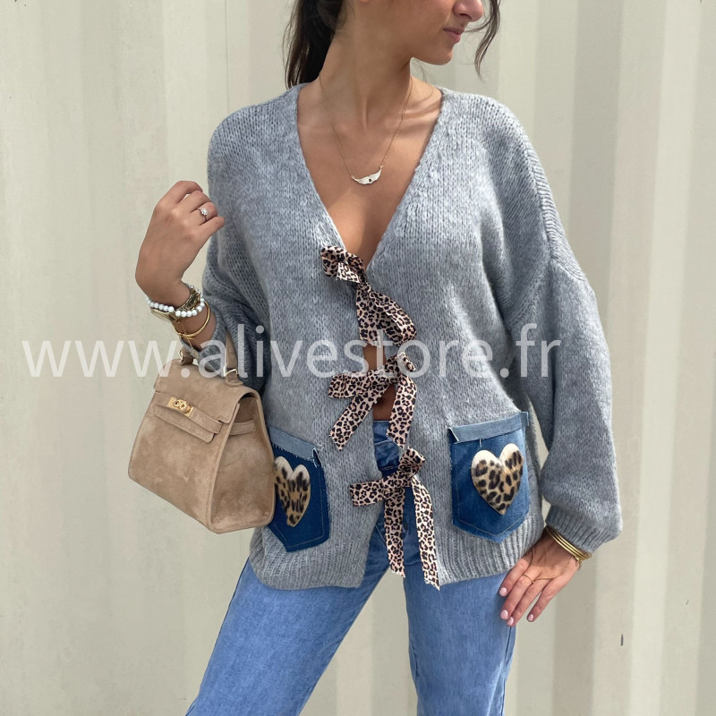 Gilet oversize Coco – détail léopard – ALIVE STORE