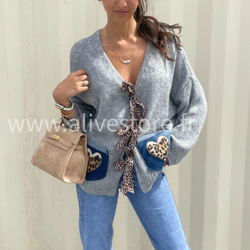 Gilet oversize Coco – détail léopard – ALIVE STORE