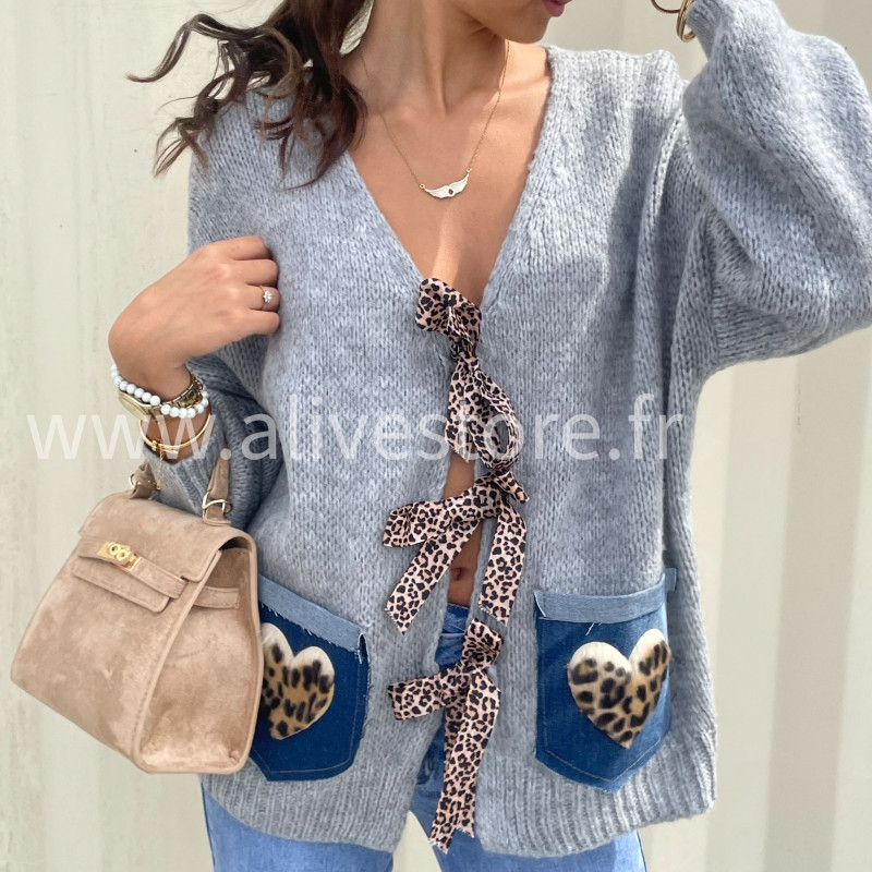 Gilet oversize Coco – détail léopard – ALIVE STORE