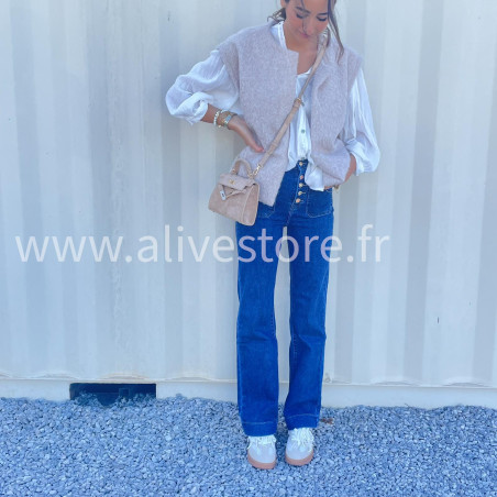 Jean Léana femme – Bleu & Marron – XS à XL – ALIVE STORE