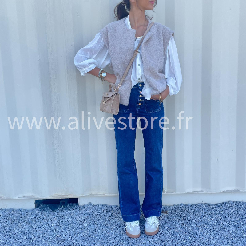 Jean Léana femme – Bleu & Marron – XS à XL – ALIVE STORE