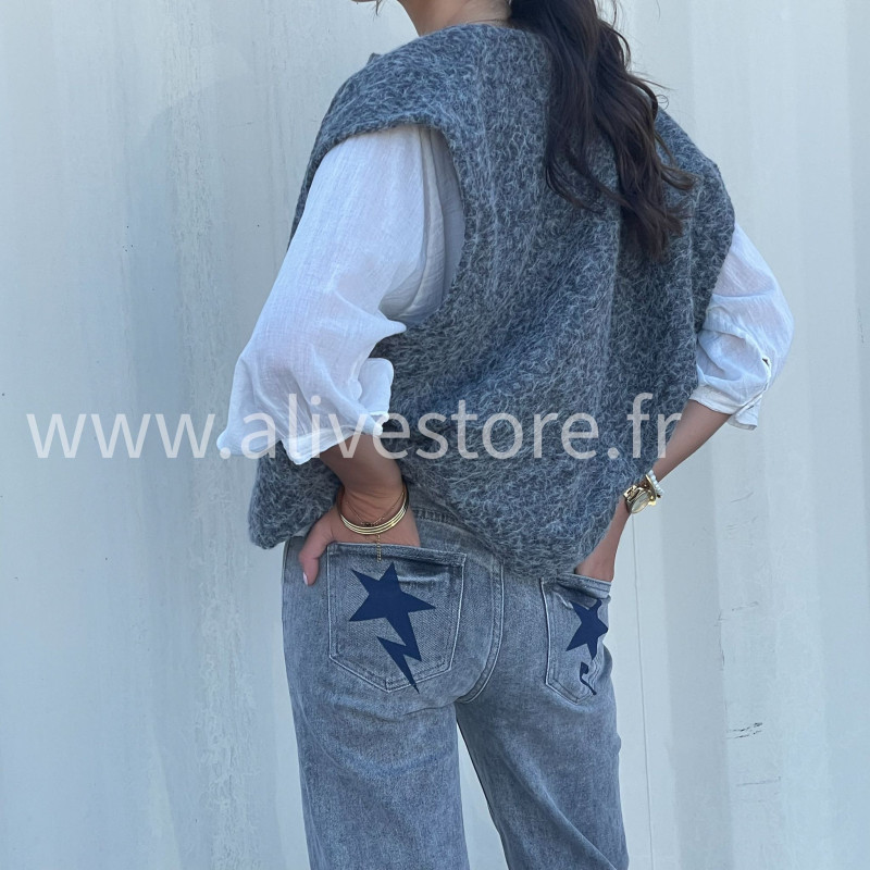 Jean Storm gris droit avec éclairs – ALIVE STORE