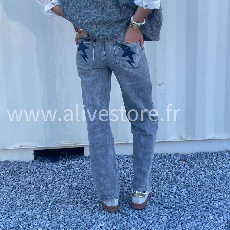 Jean Storm gris droit avec éclairs – ALIVE STORE