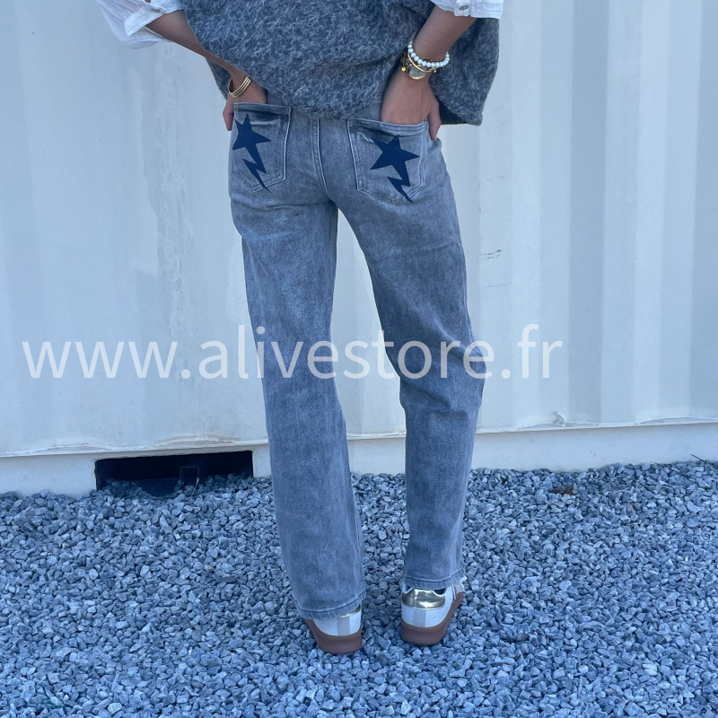 Jean Storm gris droit avec éclairs – ALIVE STORE