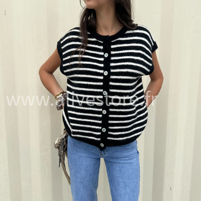 Gilet Sofia rayé noir et blanc – ALIVE STORE