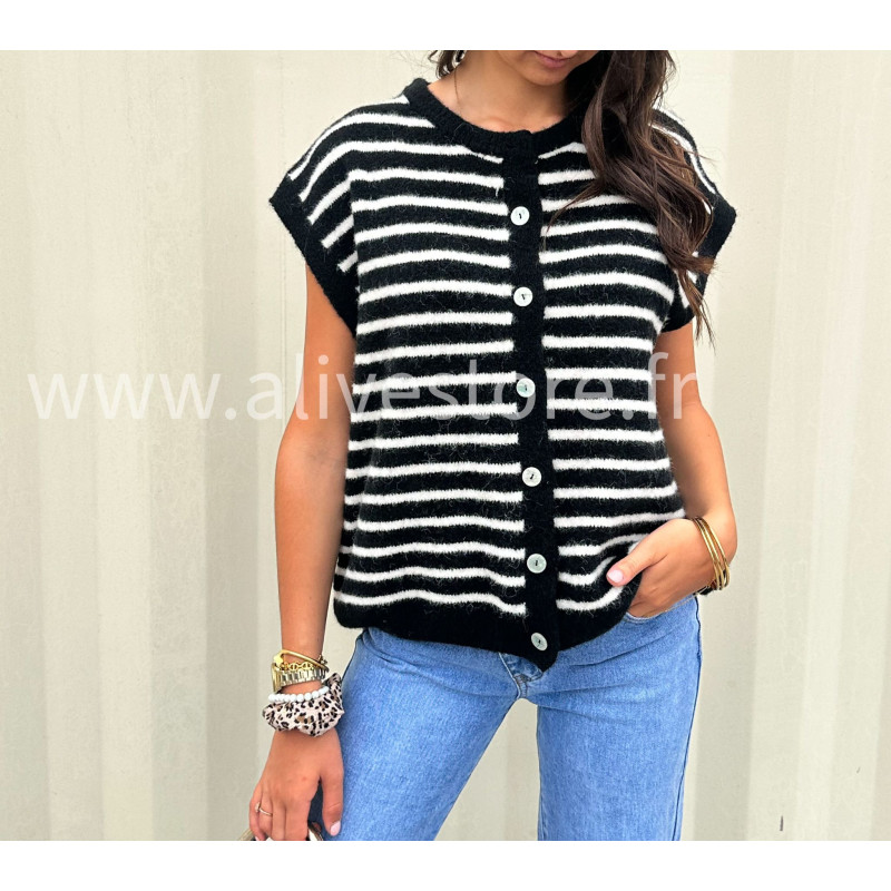 Gilet Sofia rayé noir et blanc – ALIVE STORE