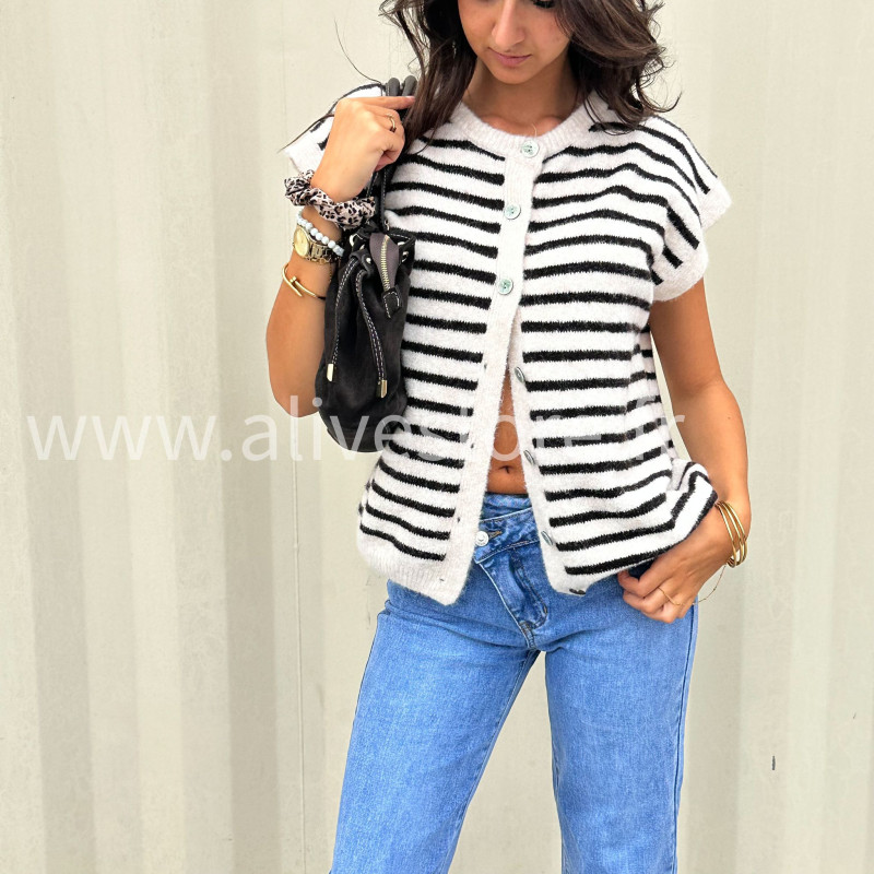 Gilet Sofia rayé noir et blanc – ALIVE STORE