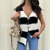 Gilet rayé noir et blanc femme – tendance automne – ALIVE STORE