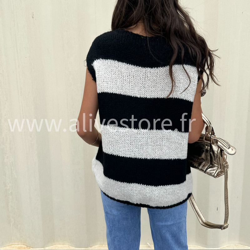 Gilet rayé noir et blanc femme – tendance automne – ALIVE STORE