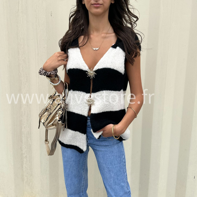 Gilet rayé noir et blanc femme – tendance automne – ALIVE STORE