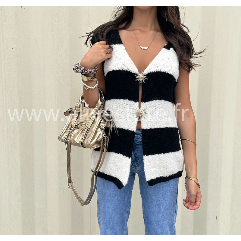 Gilet rayé noir et blanc femme – tendance automne – ALIVE STORE
