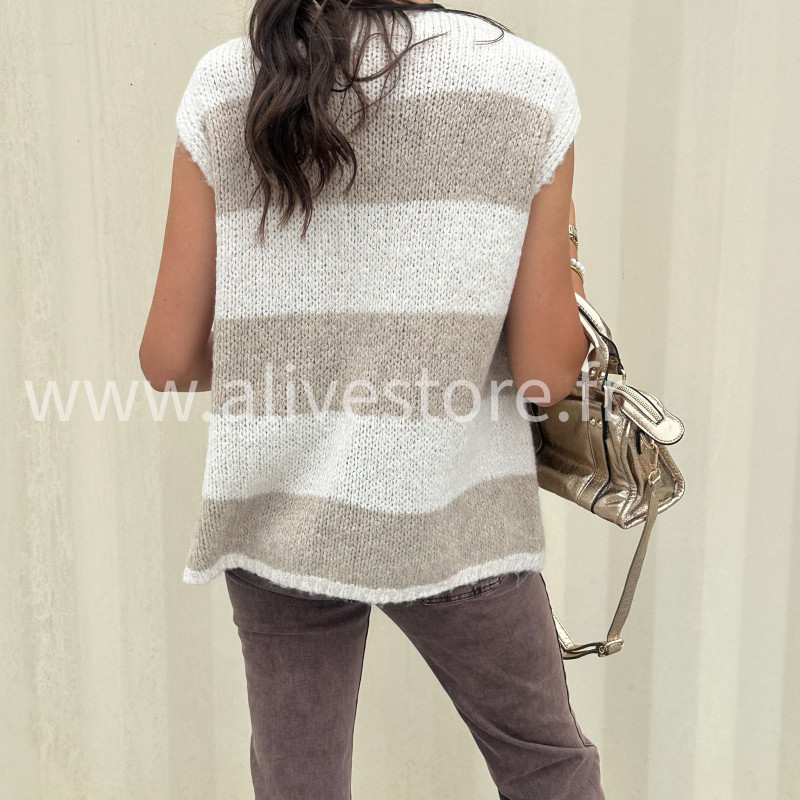 Gilet rayé noir et blanc femme – tendance automne – ALIVE STORE