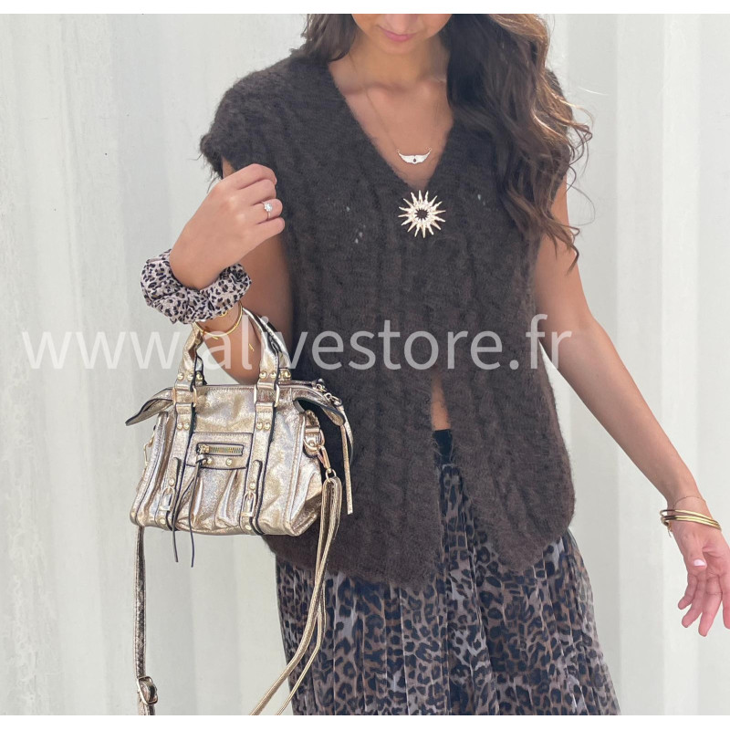 Gilet Isla femme – disponible en gris, marron, rose et noir – ALIVE STORE