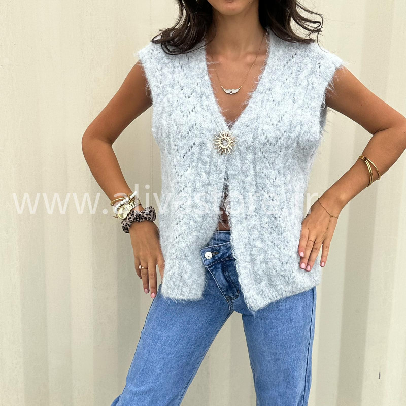 Gilet Isla femme – disponible en gris, marron, rose et noir – ALIVE STORE