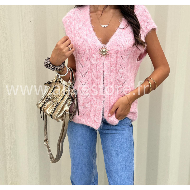 Gilet Isla femme – disponible en gris, marron, rose et noir – ALIVE STORE