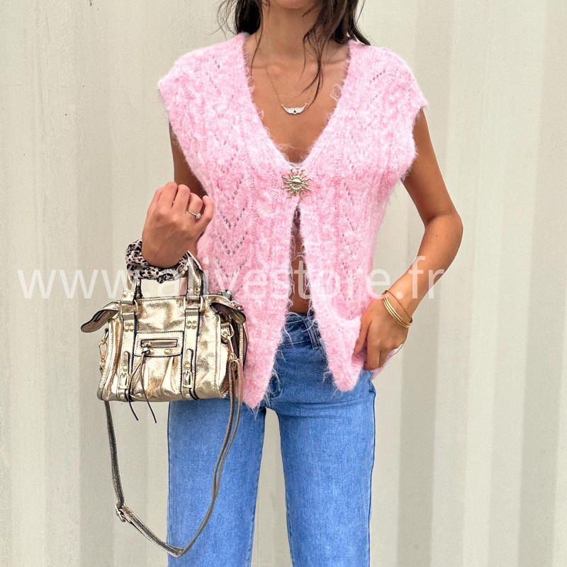 Gilet Isla femme – disponible en gris, marron, rose et noir – ALIVE STORE