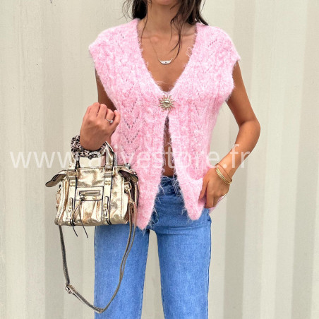 Gilet Isla femme – disponible en gris, marron, rose et noir – ALIVE STORE