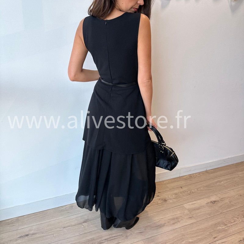 Robe Clara longue avec ceinture noire – Bordeaux, noir, beige & marron | ALIVE STORE