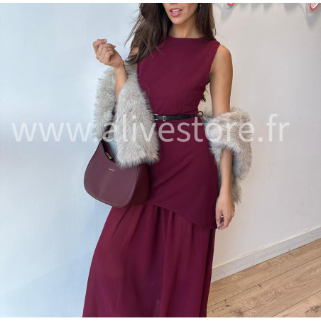 Robe Clara longue avec ceinture noire – Bordeaux, noir, beige & marron | ALIVE STORE