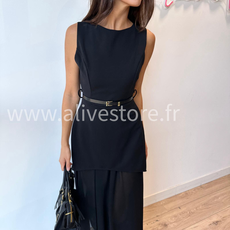 Robe Clara longue avec ceinture noire – Bordeaux, noir, beige & marron | ALIVE STORE