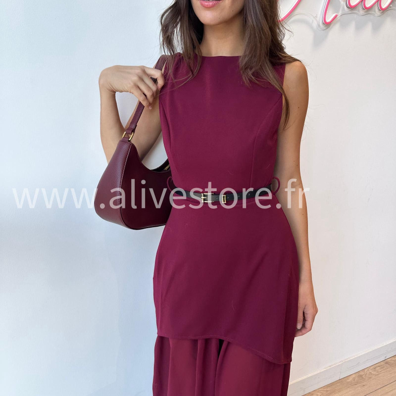 Robe Clara longue avec ceinture noire – Bordeaux, noir, beige & marron | ALIVE STORE