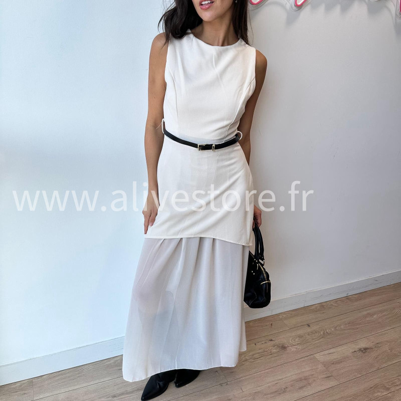 Robe Clara longue avec ceinture noire – Bordeaux, noir, beige & marron | ALIVE STORE