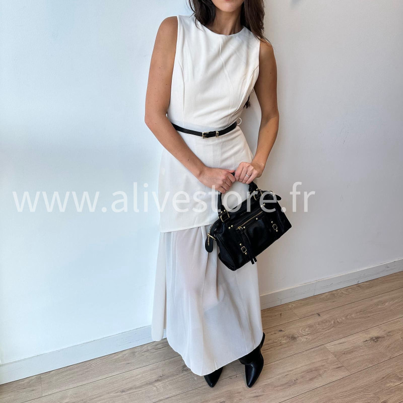 Robe Clara longue avec ceinture noire – Bordeaux, noir, beige & marron | ALIVE STORE