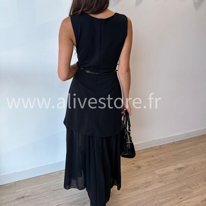 Robe Clara longue avec ceinture noire – Bordeaux, noir, beige & marron | ALIVE STORE