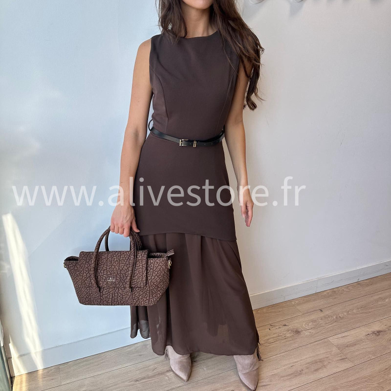 Robe Clara longue avec ceinture noire – Bordeaux, noir, beige & marron | ALIVE STORE