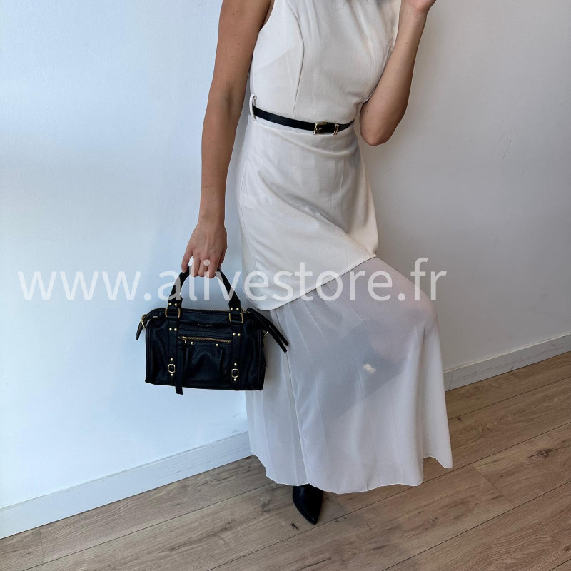 Robe Clara longue avec ceinture noire – Bordeaux, noir, beige & marron | ALIVE STORE