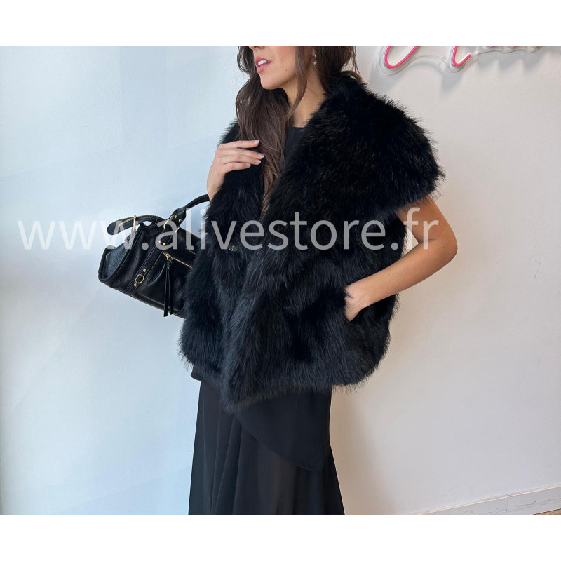 Veste Lia sans manches en fausse fourrure – gris ou noir | ALIVE STORE