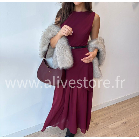 Robe Clara longue avec ceinture noire – Bordeaux, noir, beige & marron | ALIVE STORE