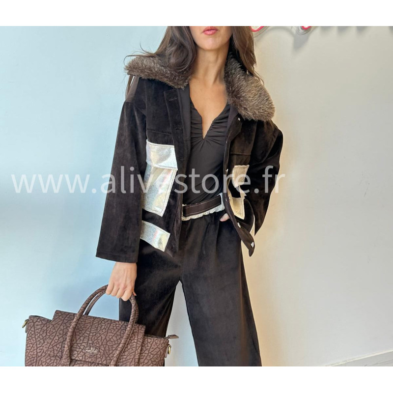 Veste Elena avec col fourré – beige, marron ou noir | ALIVE STORE