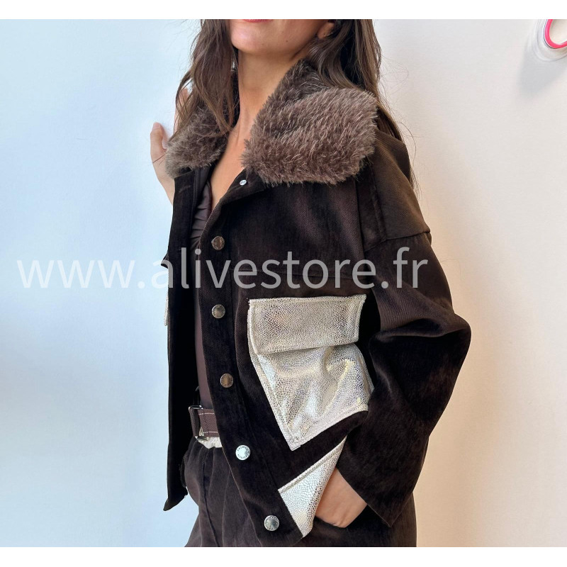 Veste Elena avec col fourré – beige, marron ou noir | ALIVE STORE