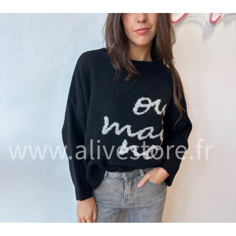 Pull Sofia manches longues avec inscription – blanc, gris ou noir | ALIVE STORE