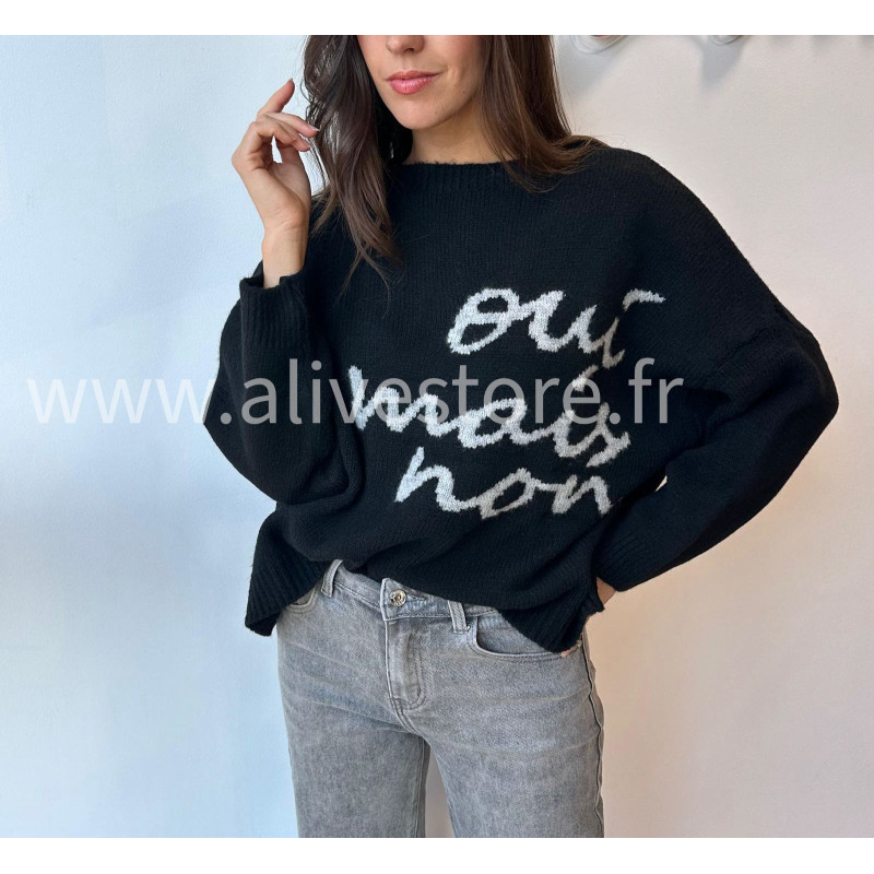 Pull Sofia manches longues avec inscription – blanc, gris ou noir | ALIVE STORE